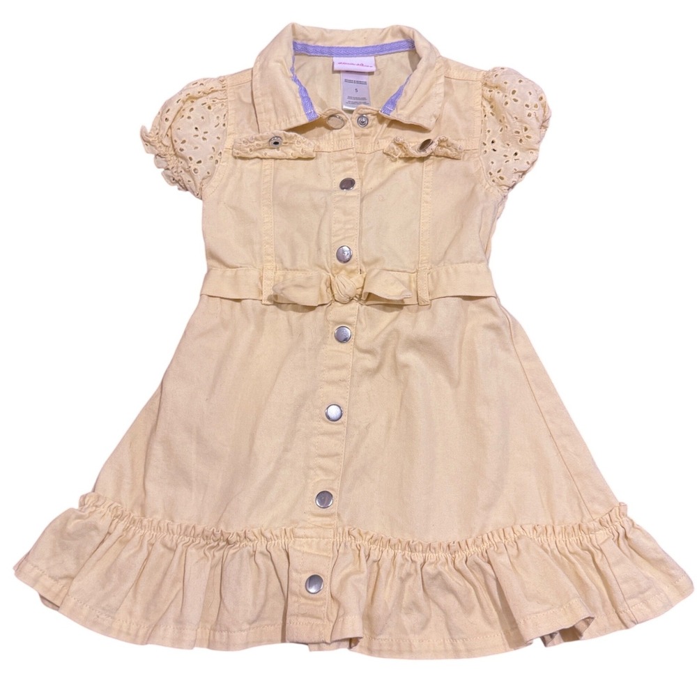 Little Lass Girls Yellow Denim Eyelet Sleeve Western CottageCoreKid Dress Size 5